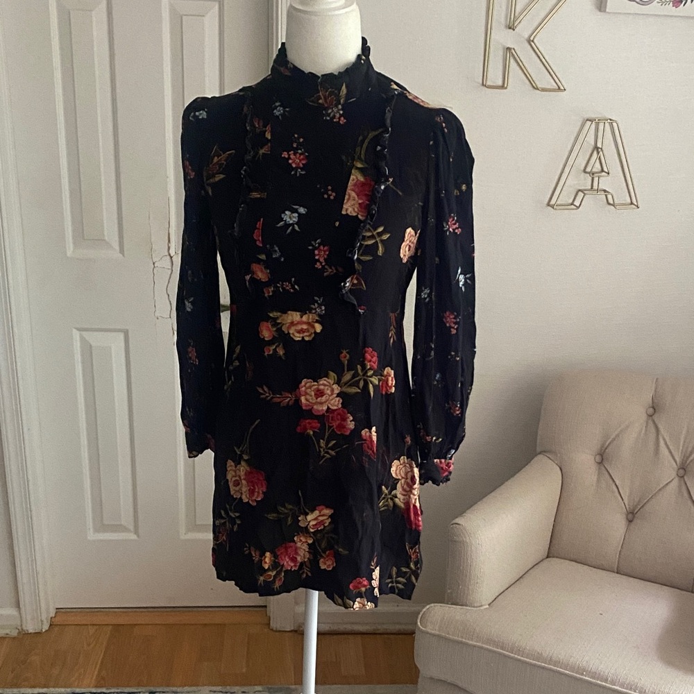 Zara Black Floral Long Sleeve Dress